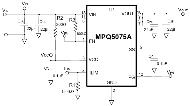Schematic - Monolithic Power Systems (MPS) EVQ5075A-G-00A Evaluation Board